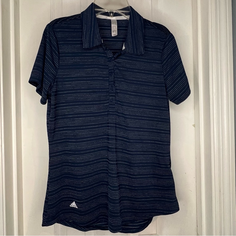 Adidas Navy Blue collared shirt with dot pattern. Size S.